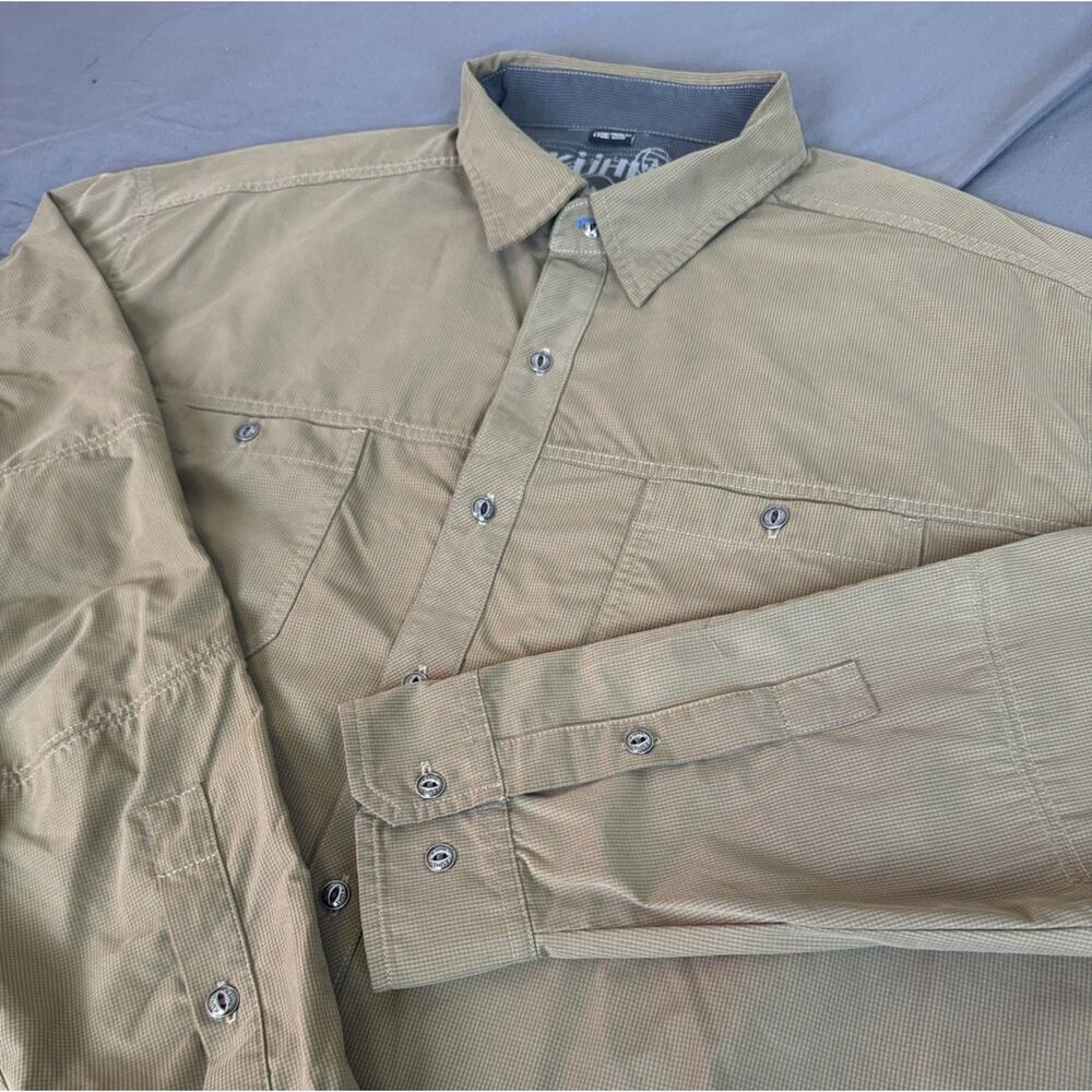Kuhl Bakbone Men’s XXL Brown Micro Check ELUXUR L/S Utility Shirt Outdoor UPF30